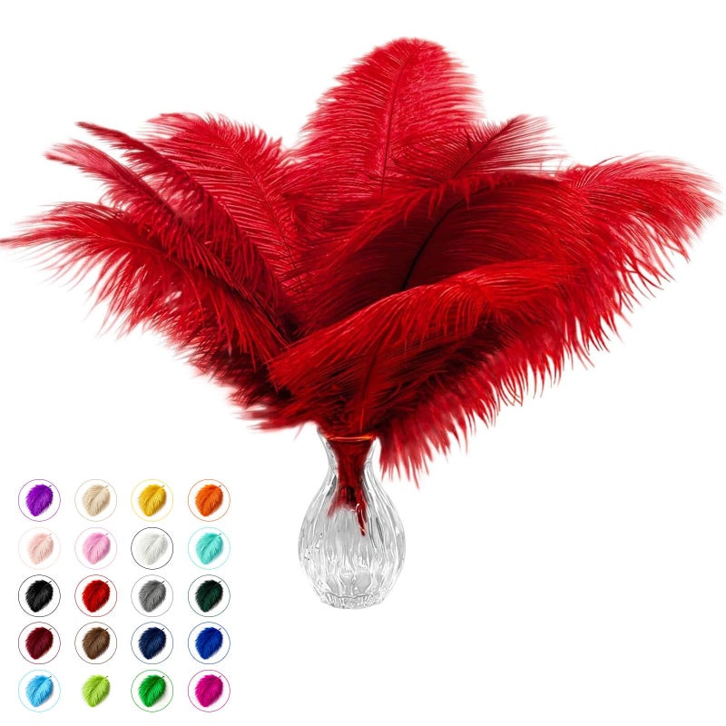 Piokio 20pcs Natural Red Ostrich Feathers 10-12 inch (25-30cm) Bulk Feathers for Wedding Party Centerpieces, Home Decoration and DIY Clothing, Gatsby Decorations - Image 1